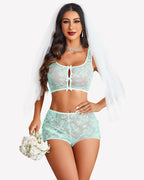 Bow Pajama Set Sheer Floral Lace Bra and Panty