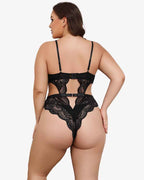 Plus Size Deep V Lace Teddy Cut Out Bodysuit