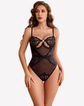 Deep V Lace Teddy Bodysuit Sheer One Piece