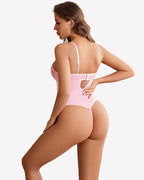 Deep V Lace Teddy Bodysuit Sheer One Piece