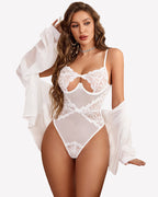 Deep V Lace Teddy Bodysuit Sheer One Piece