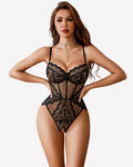 Sheer Lace Bodysuit V Neck Polka Dot Teddy