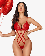 Cut Out Teddy Bodysuit V Neck One Piece