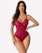 Sheer Lace Bodysuit V Neck Teddy
