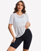 Mesh Sheer Tops Sexy Crew Neck Loose Fit Blouse