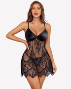 Babydoll Satin Bust Lace Dress with Thong