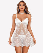 Babydoll Satin Bust Lace Dress with Thong