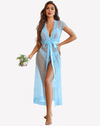 3 Piece Set Sheer Polka Dot Lace Robe with Bra and Panty