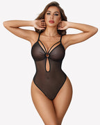 Mesh Sheer Snap Crotch Strappy Bodysuit
