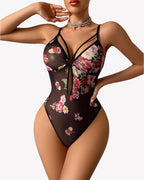 Mesh Sheer Snap Crotch Strappy Bodysuit