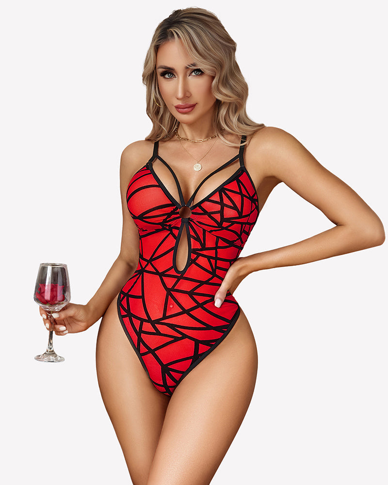 Mesh Sheer Snap Crotch Strappy Bodysuit