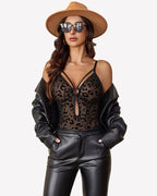 Mesh Sheer Snap Crotch Strappy Bodysuit