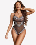 Women's V-Neck Lace Crotchless Bodysuit Lingerie