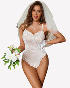 Women's V-Neck Lace Crotchless Bodysuit Lingerie