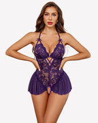 Lace Bodysuit V Neck Sleepwear One Piece