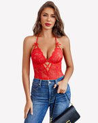 Lace Bodysuit V Neck Sleepwear One Piece