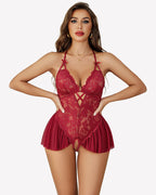 Lace Bodysuit V Neck Sleepwear One Piece