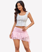 Y2k Lace Mini Skirt Ruched Tiered Ruffle Skirt