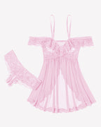 Mesh Lace Wireless Babydoll Dress with Thong