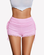 Y2k Side Drawstring Ruched Lace Shorts