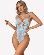 Deep V Flower Lace Bodysuit Cut Out Lingerie
