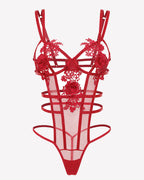 Deep V Flower Lace Bodysuit Cut Out Lingerie