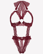 Lace Cupless Bodysuit Deep V Neck Teddy
