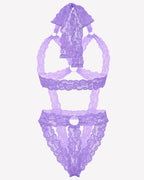 Lace Cupless Bodysuit Deep V Neck Teddy