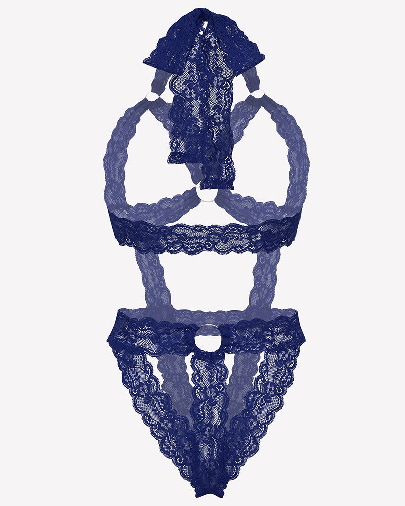 Lace Cupless Bodysuit Deep V Neck Teddy