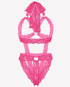 Lace Cupless Bodysuit Deep V Neck Teddy