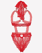 Lace Cupless Bodysuit Deep V Neck Teddy