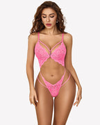 Deep V Lace Teddy Cutout One Piece Bodysuit