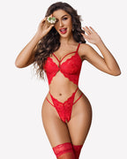 Deep V Lace Teddy Cutout One Piece Bodysuit