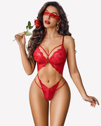 Deep V Lace Teddy Cutout One Piece Bodysuit