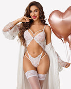 Deep V Lace Teddy Cutout One Piece Bodysuit