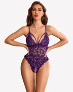 Bodysuit Lace Deep V with Satin Bow Tie