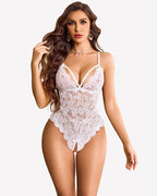 Bodysuit Lace Deep V with Satin Bow Tie