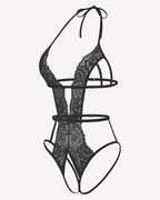 Deep V Halter Lingerie Crotchless Lace Bodysuit