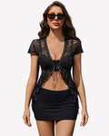 Sheer Shrug Short Sleeve Tie Front Crop Top