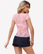 Sheer Shrug Short Sleeve Tie Front Crop Top