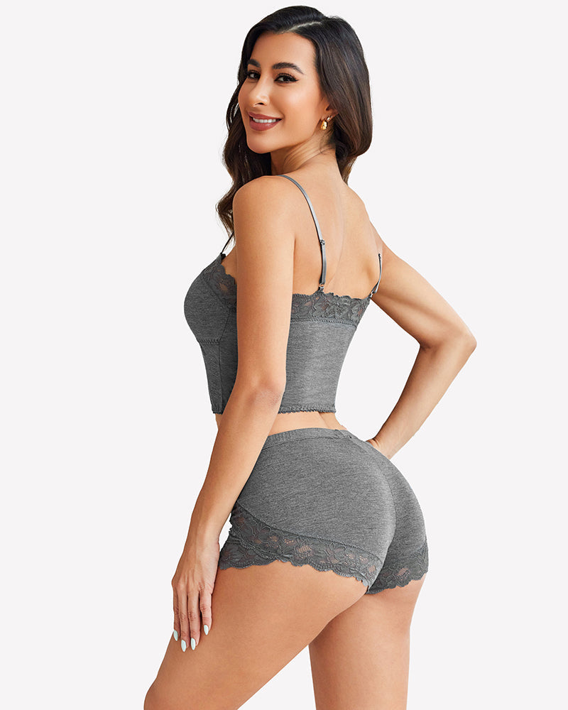 Cami Pajama Set Soft 2 Piece Lace Trim Short PJ Set