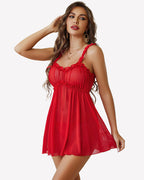 Floral Lace Babydoll Lingerie Dress with Thong