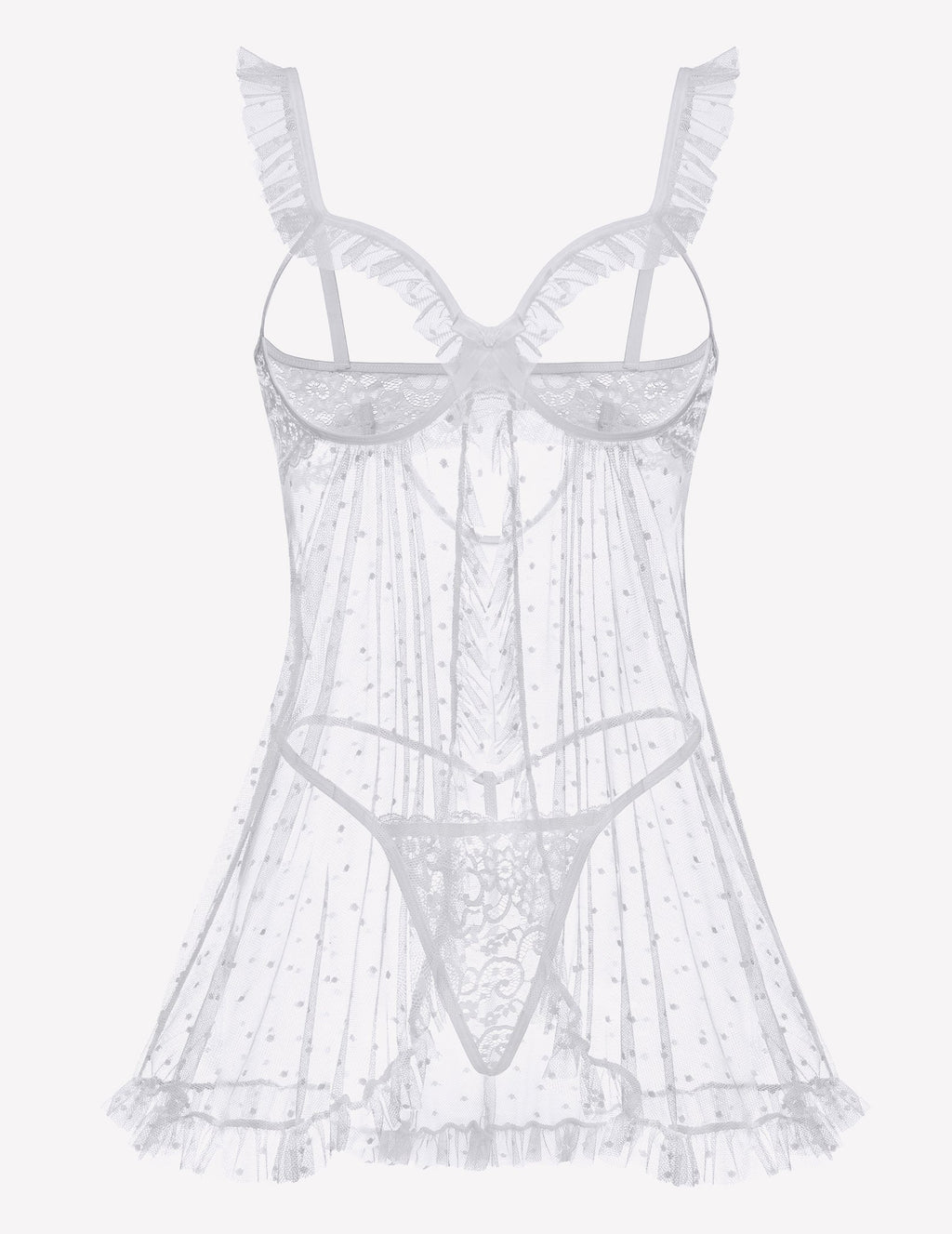 Polka Dots Open Front Ruffle Babydoll Cut Out Lingerie