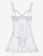 Polka Dots Open Front Ruffle Babydoll Cut Out Lingerie