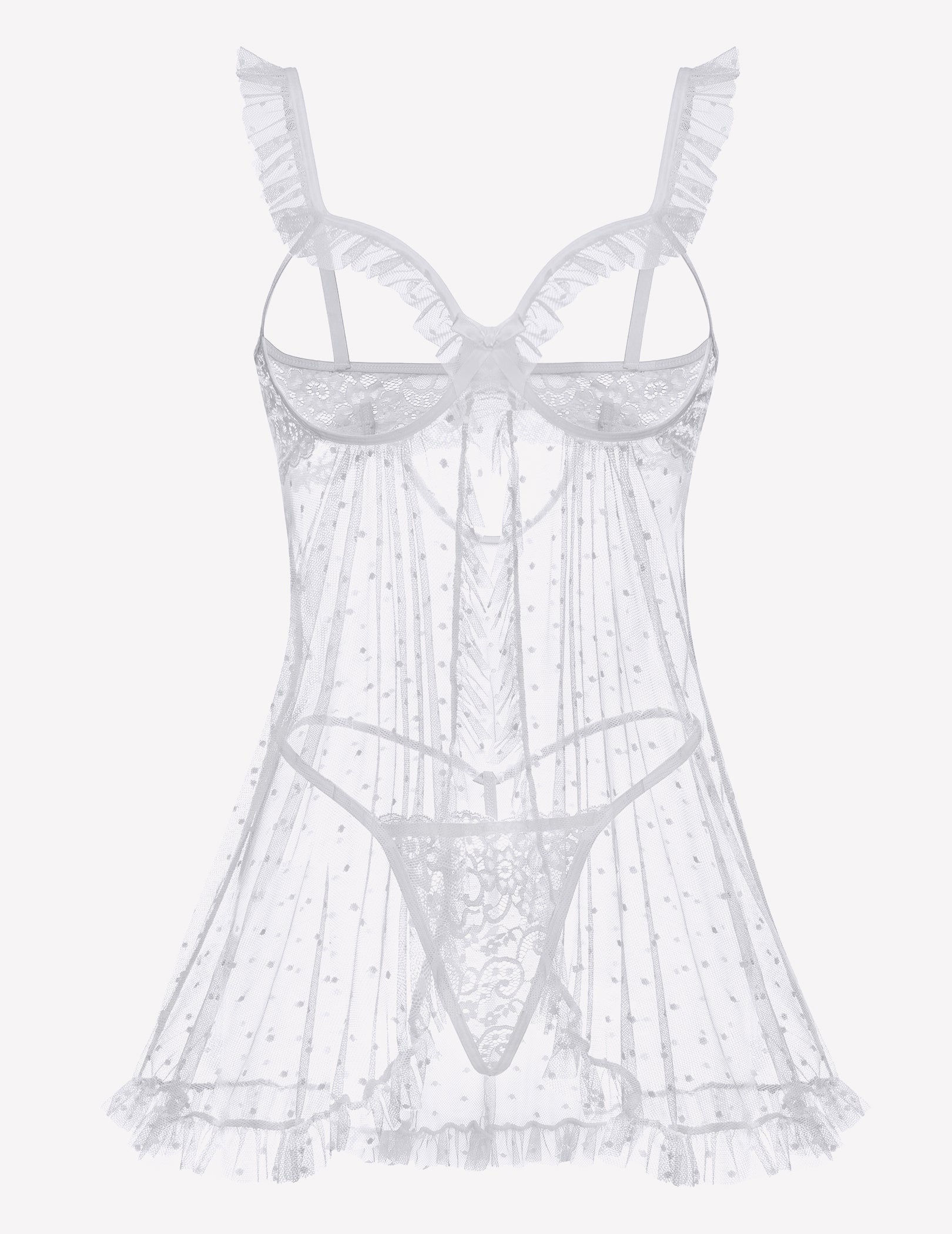 Polka Dots Open Front Ruffle Babydoll Cut Out Lingerie