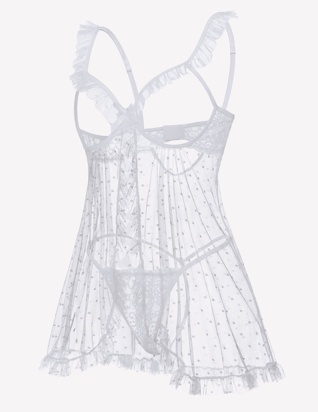 Polka Dots Open Front Ruffle Babydoll Cut Out Lingerie