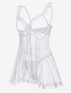 Polka Dots Open Front Ruffle Babydoll Cut Out Lingerie