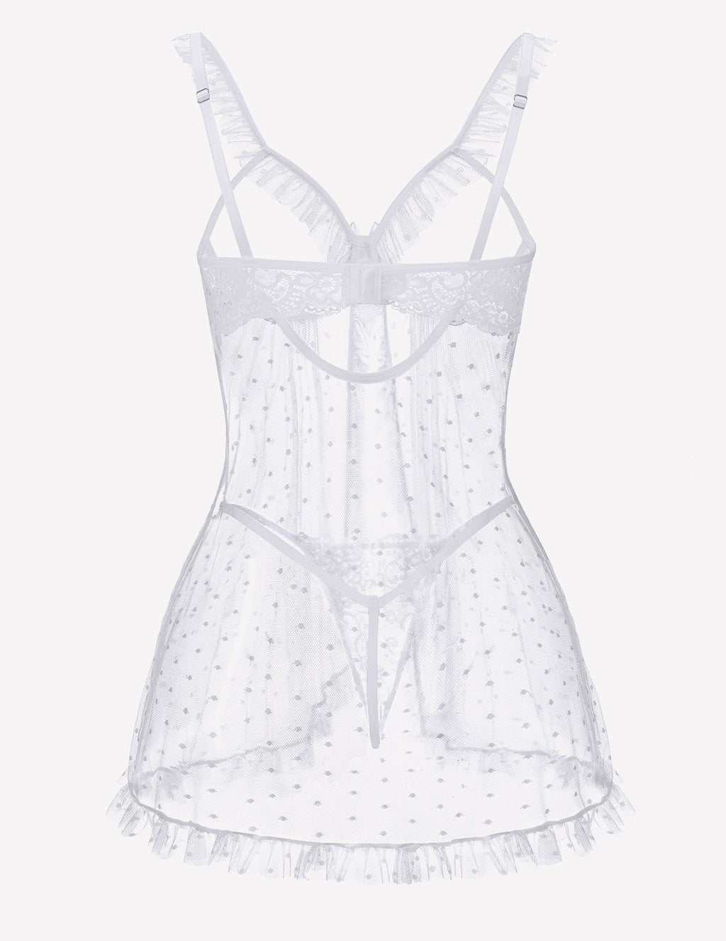 Polka Dots Open Front Ruffle Babydoll Cut Out Lingerie