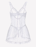 Polka Dots Open Front Ruffle Babydoll Cut Out Lingerie