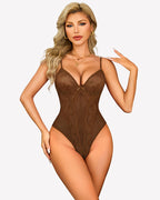 V Neck Lace Teddy Bodysuit One Piece